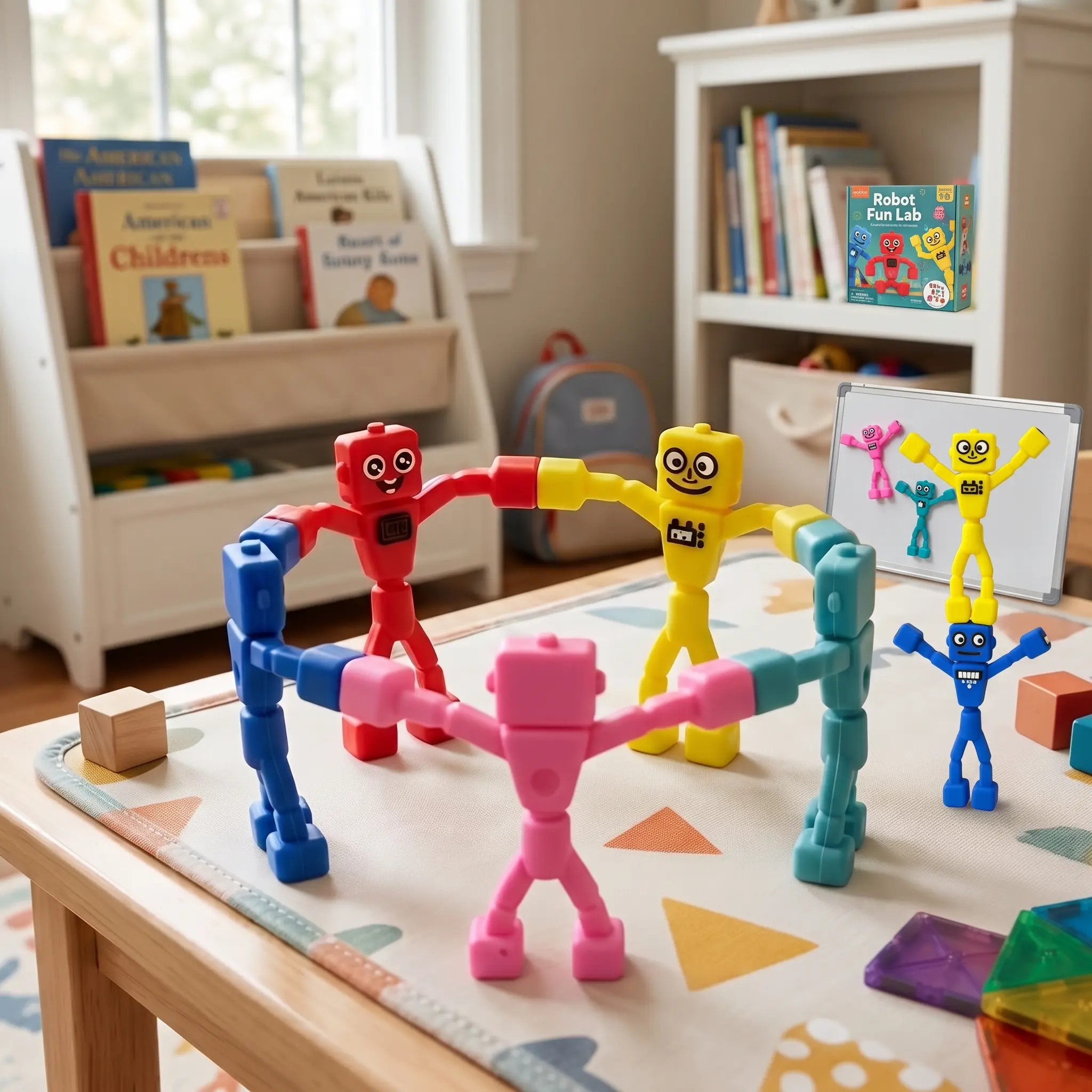 10-Pack Stretchy Magnetic Robot Toys - Travel-Ready Fidget, Screen-Free Montessori Fine Motor STEM Gifts for Neurodivergent Kids 2+ Years, Quiet Fridge Magnets, Cool Birthday Gifts