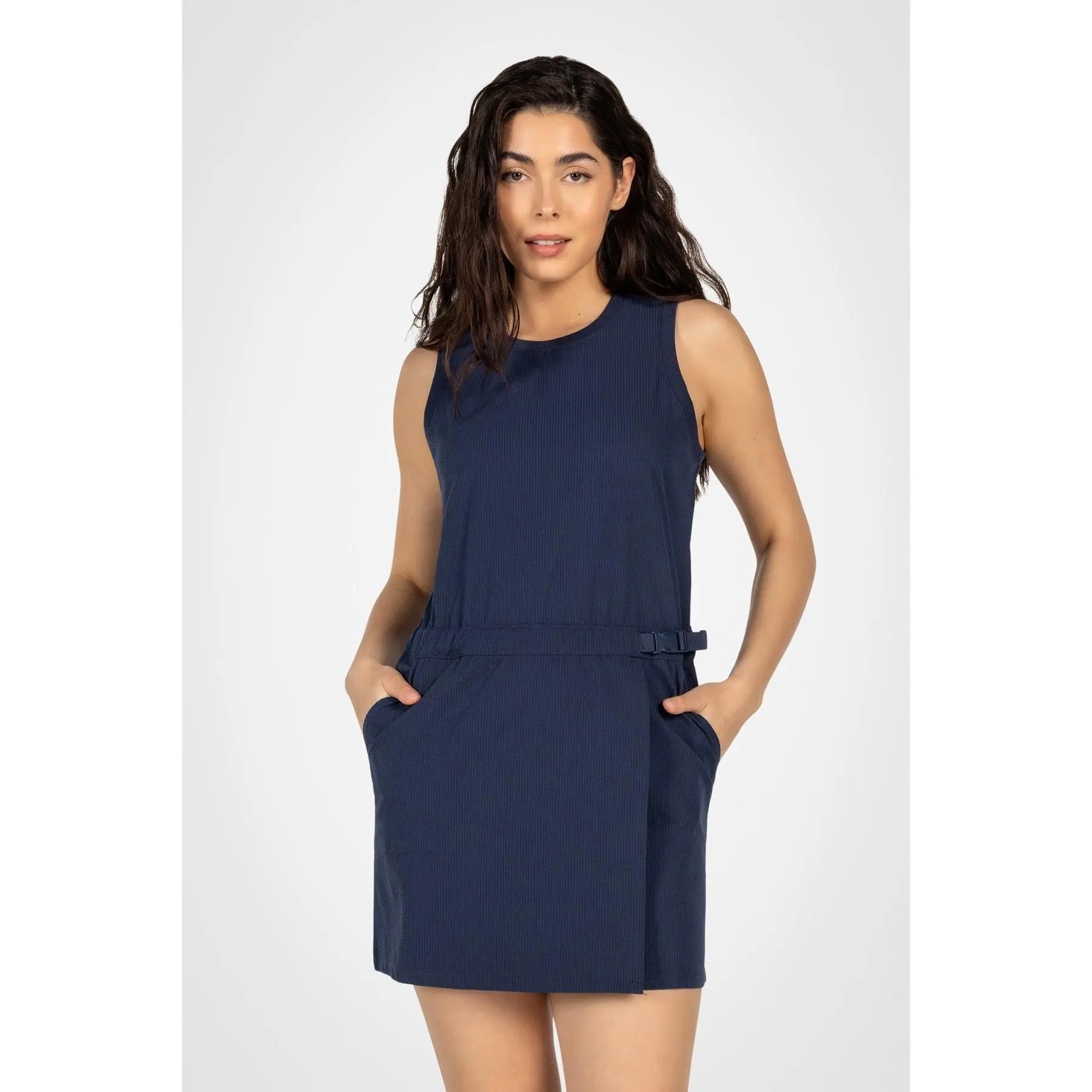 Seersucker Belted Racer Dress