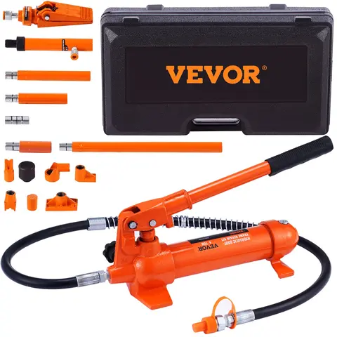 VEVOR Heavy Duty 4-Ton Max Porta Power Full Kit, 8800 LBS Portable Hydraulic Ram with Pump, 3.9ft/1.2m Oil Hose, Industrial 1/2-Ton Car Body Frame Repair Kit with 4pcs Extension Tubes, Leak-Proof TPU, Rust-Resist Coat, Storage Case for Cars, Trucks