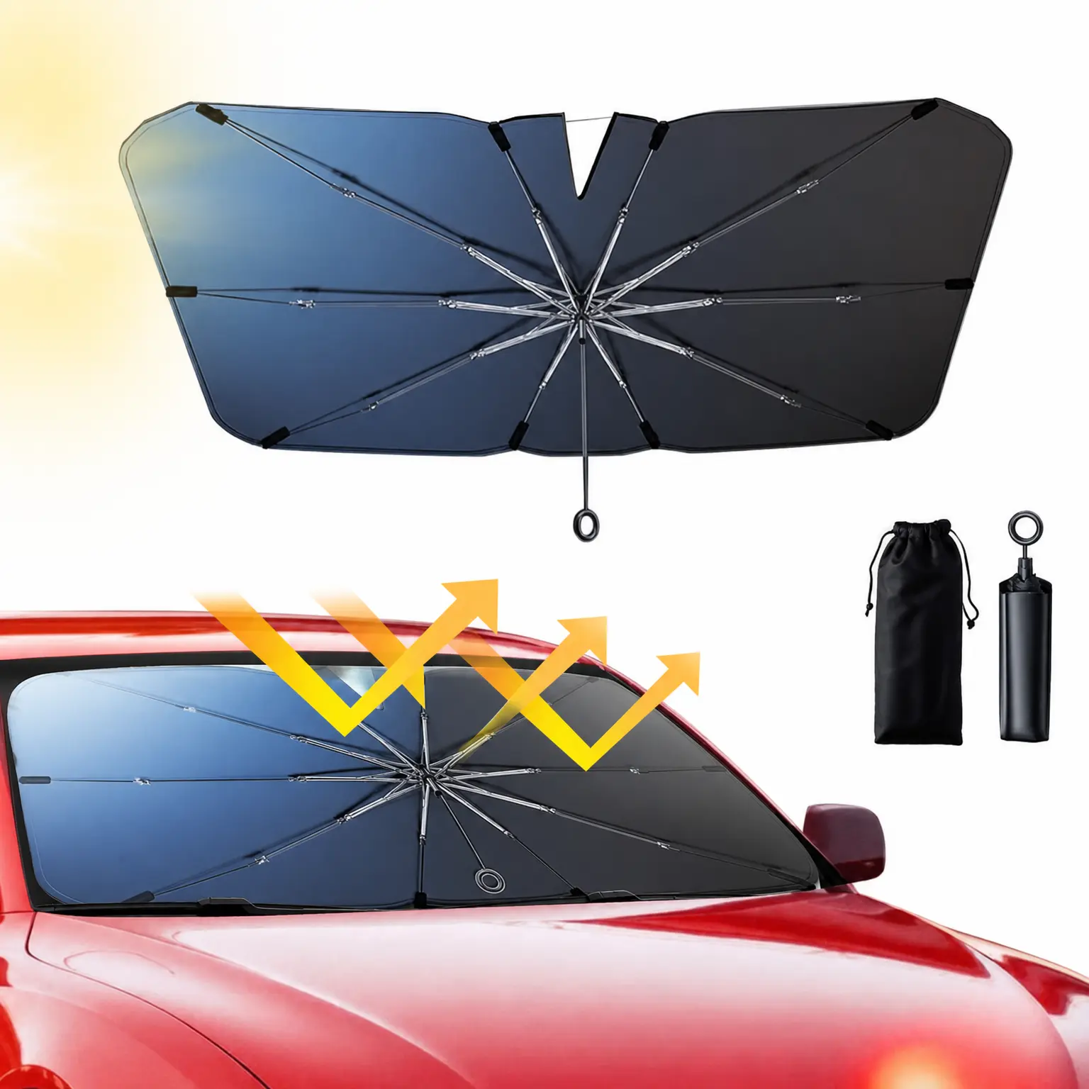 Windshield Sun Shade Umbrella, Foldable Car Sunshade, 99% UV Block | Car Front Window Shield(Heat Insulation Protection) for Auto Windshield Covers Blackout Trucks Cars(Large)