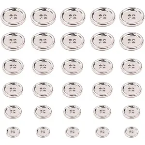 30 count Metal Buttons, Assorted Sizes for Sewing, Round 4-Hole Buttons for Shirts, Coats, DIY Clothes Decoration (Silvery)