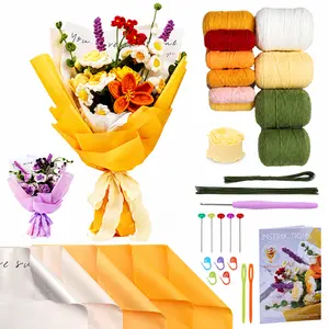 DIY Crochet Bouquet Kit for Beginners with Video Tutorial, Includes Yarn, Crochet Tools, Wrapping Paper & Ribbons, Easy Handmade Flower Bouquet Craft Set, Perfect Gift for Valentine’s Day, Birthdays, Mother’s Day, Graduation, Anniversary & Weddings