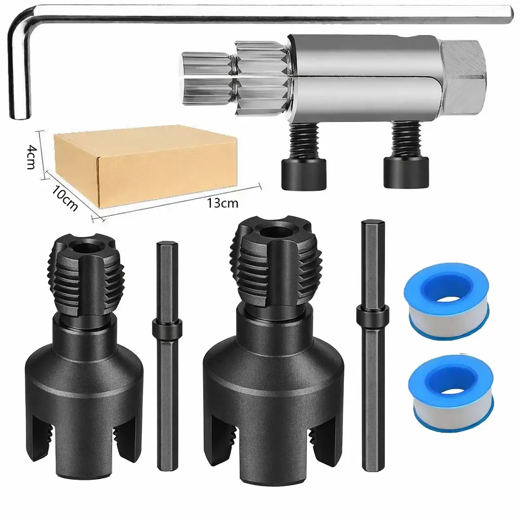 Carbon Steel PVC Pipe Threader Kit - Integrated Internal & External Dual-Function 1/2" and 3/4" Dies, Ultra-Hard Nano-Coated Carbon Steel Rethreading Head, Electric Drill Compatible for Home Plumbing, HVAC, Irrigation Repairs