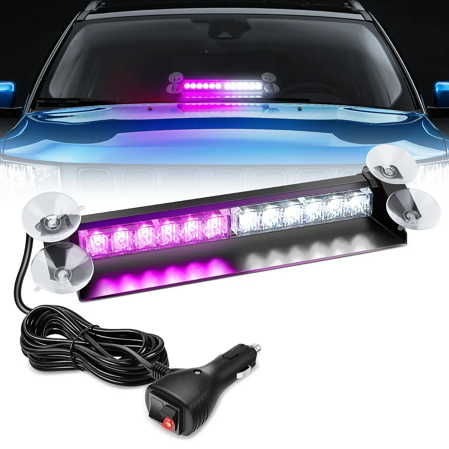 Nilight Aluminum 12-High Intensity LED Strobe Traffic Bar, Purple & White Safety Dash Fixture, Windshield Light Bars, Strobe Car Lights for Cars & Semi Trucks, Windshield Lights Bars