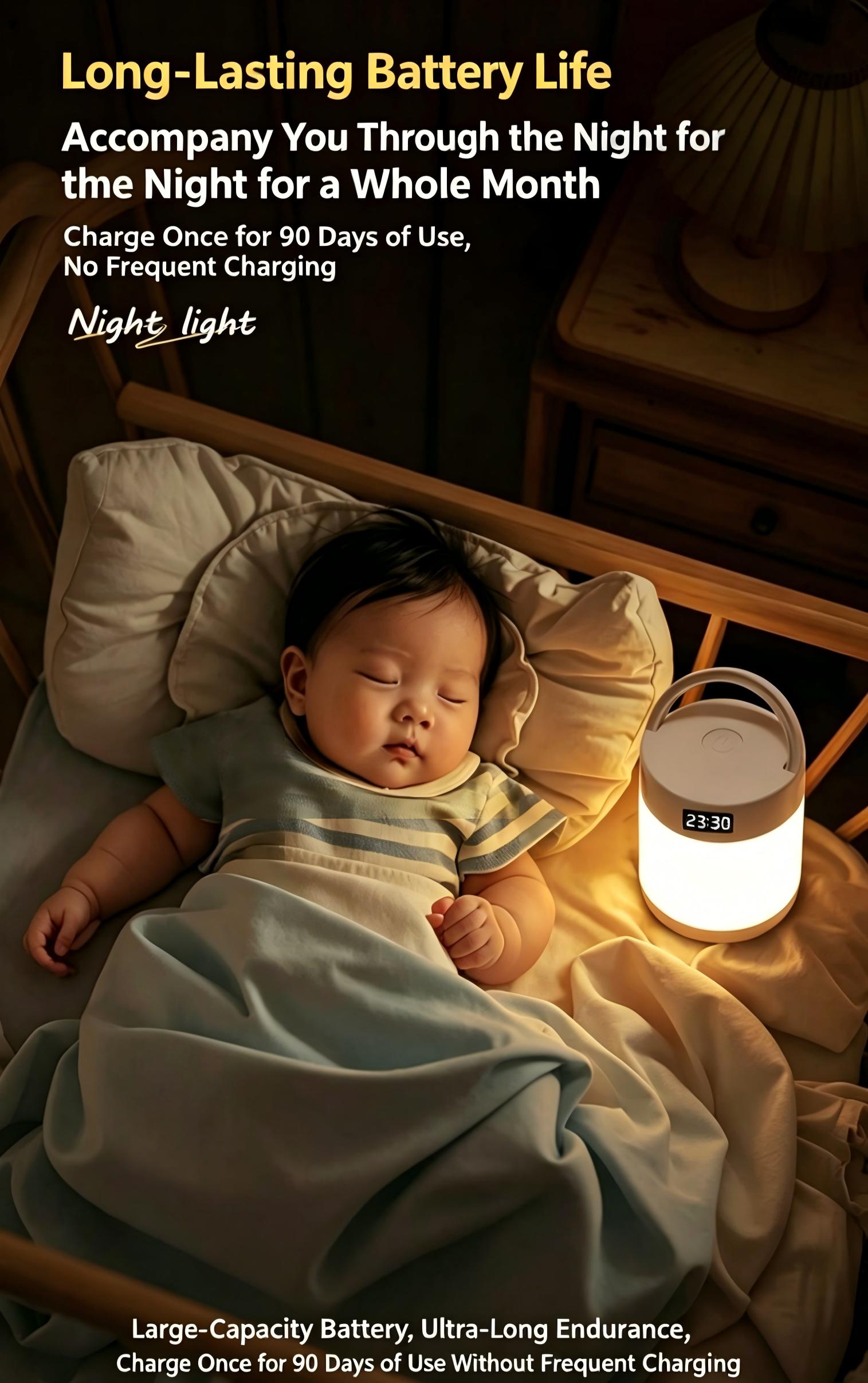 clock night light, bedroom lamp, touch-sensitive bedside lamp, baby feeding lamp, eye-friendly night light, portable rechargeable night light, essential for a newborn’s nursery