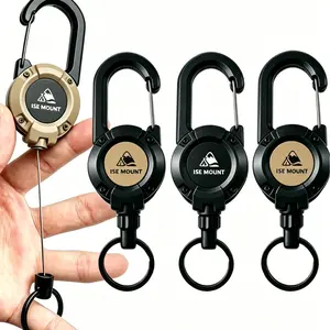 Keep Fishing Tools.3 In 1 new multifunctionalRetractable Pull Reel Carabiner Keychain,Tactical ID Badge Holder，Black，Strong Steel Wire Rope Buckle,OutdoorSport Keychain Tool keychain accessories