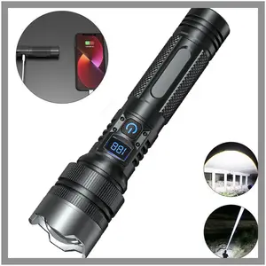 Super Bright Zoomable Flashlight,USB Rechargeable with Digital Display,2-in-1: Adjustable Beam + Device Charging,Water-Resistant for Camping, Fishing, Emergencies,Top Father's Day Gift ,High-Capacity Battery & Durable Build