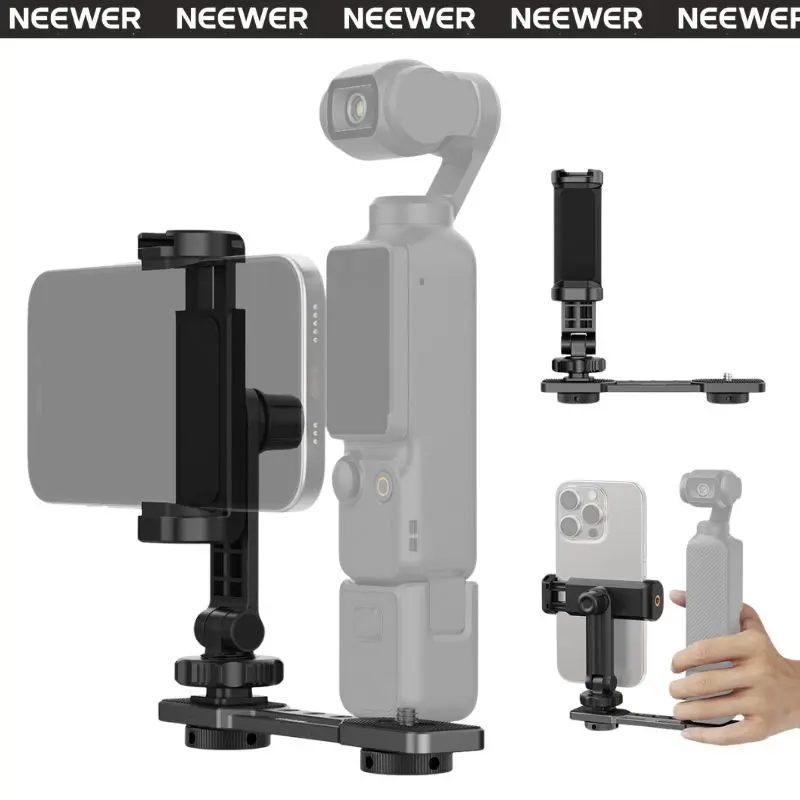 NEEWER AC021 Phone Holder Mount for DJI Osmo Pocket 3&4 – Adjustable Smartphone Clamp with Cold Shoe, Horizontal & Vertical Shooting, Expansion Mount for Vlogging, Live Streaming & Filming