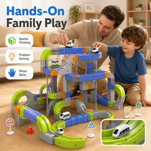 DIY Magnetic Track Car Adventure Set, Kids Assembly Racing Toy, Rechargeable Race Car, Anti-Gravity Loop Train, Stem Educational Game, Birthday Gift for Ages 3+