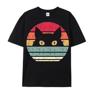 Retro Sunset  Cat Peeking Graphic T-Shirt | Vintage Style Cat Lover Tee for Men & Women