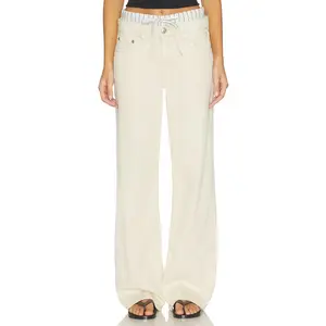 Rag & Bone Saige Featherweight Saige Low Rise Full Boxer Straight Jeans in Sandstripe