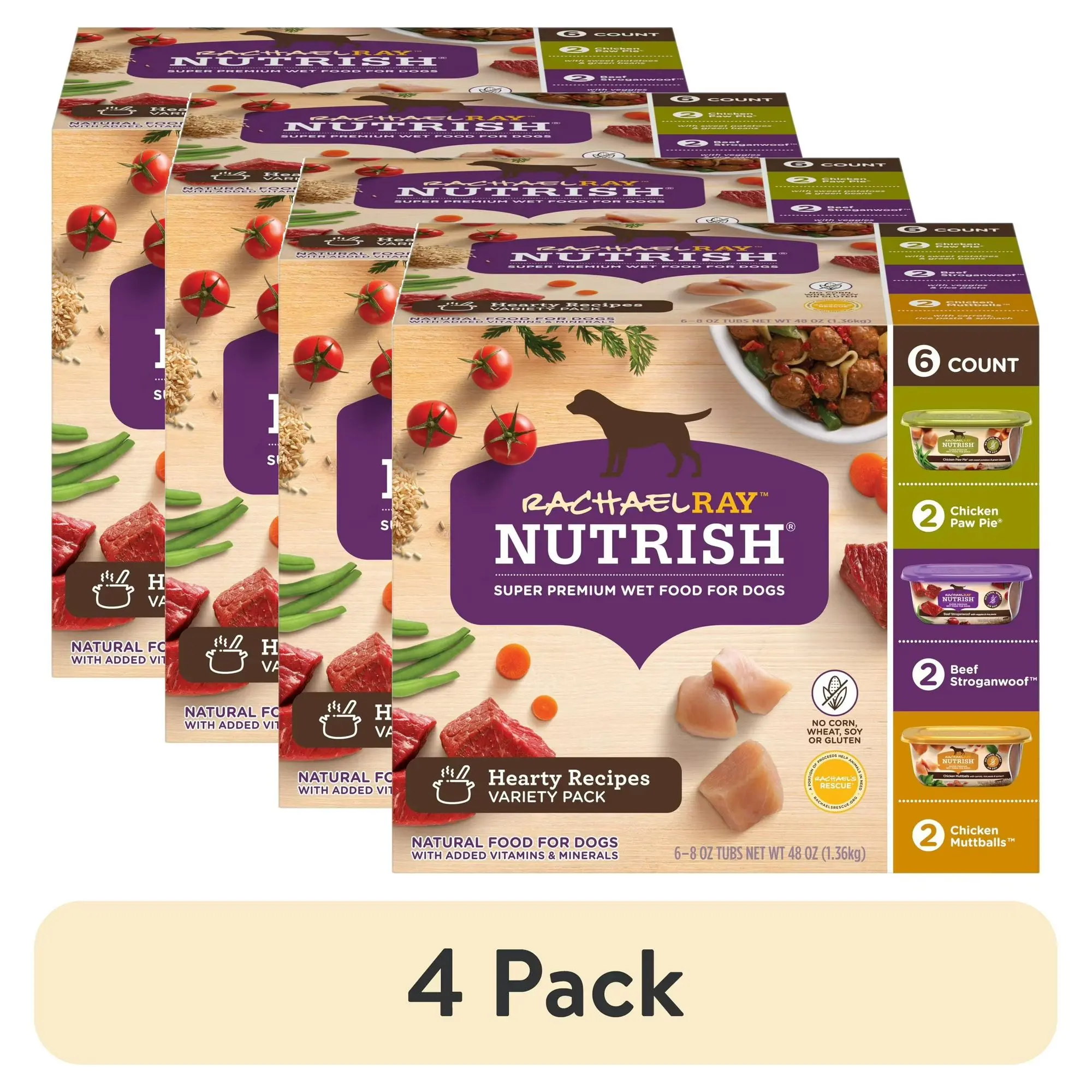 Rachael Ray Nutrish Hearty Recipes Variety Pack Wet Dog Food, 8 oz. Tubs, 6 Count