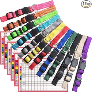 Puppy Collars for Litter,Puppy Collars for Small Puppies Soft Nylon Safety Whelping Litter Collar for Newborn Pets with Record Keeping Charts 12pcs(S)