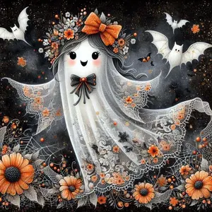 5D DIY full drill round diamond painting - diamond art painting kit, cute ghost, bat, floral mosaic, canvas - DIY decorative painting, home wall decor, perfect for Valentine's Day, Independence Day, birthdays, and anniversary gifts, Handicraft