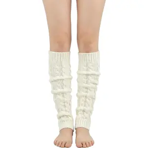 80s Cable Knit Leg Warmers for Women, Thick Stretchy Winter Non-Slip Knee High Leg Socks for Dance Yoga Party Junior