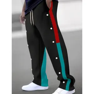 Men's Colorblock Drawstring Waist Pants, Regular Fit Casual Comfy Pocket Trousers for Daily Wear, Men's All-Match Trousers for All Seasons, Athleisure Pants