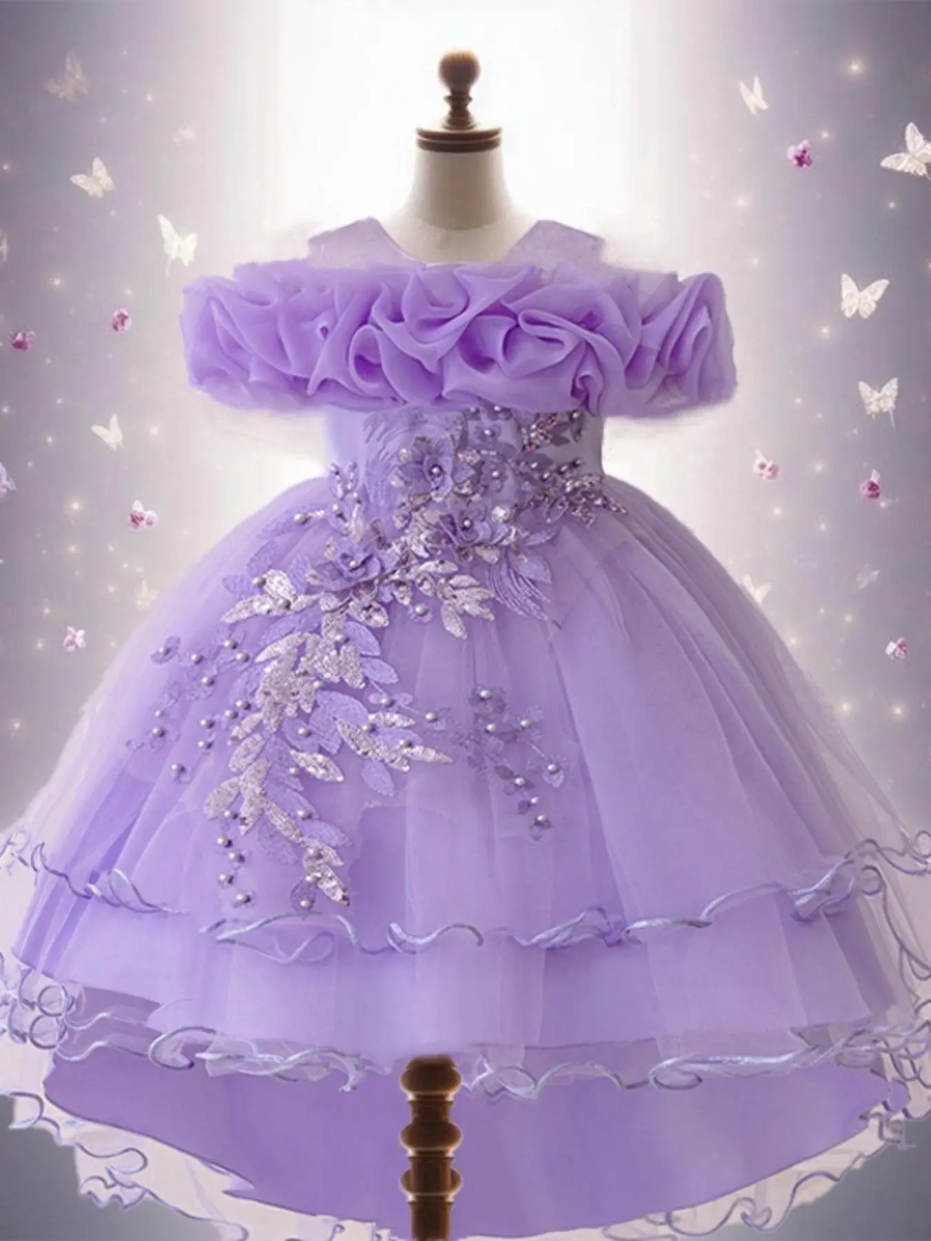 Tween Girl Shiny Sequin Multi-Layer Tulle Prom Party Dress Bridesmaid  Graduation Wedding Princess Dress For Four Seasons Floral Embroidery Dress  - TikTok Shop