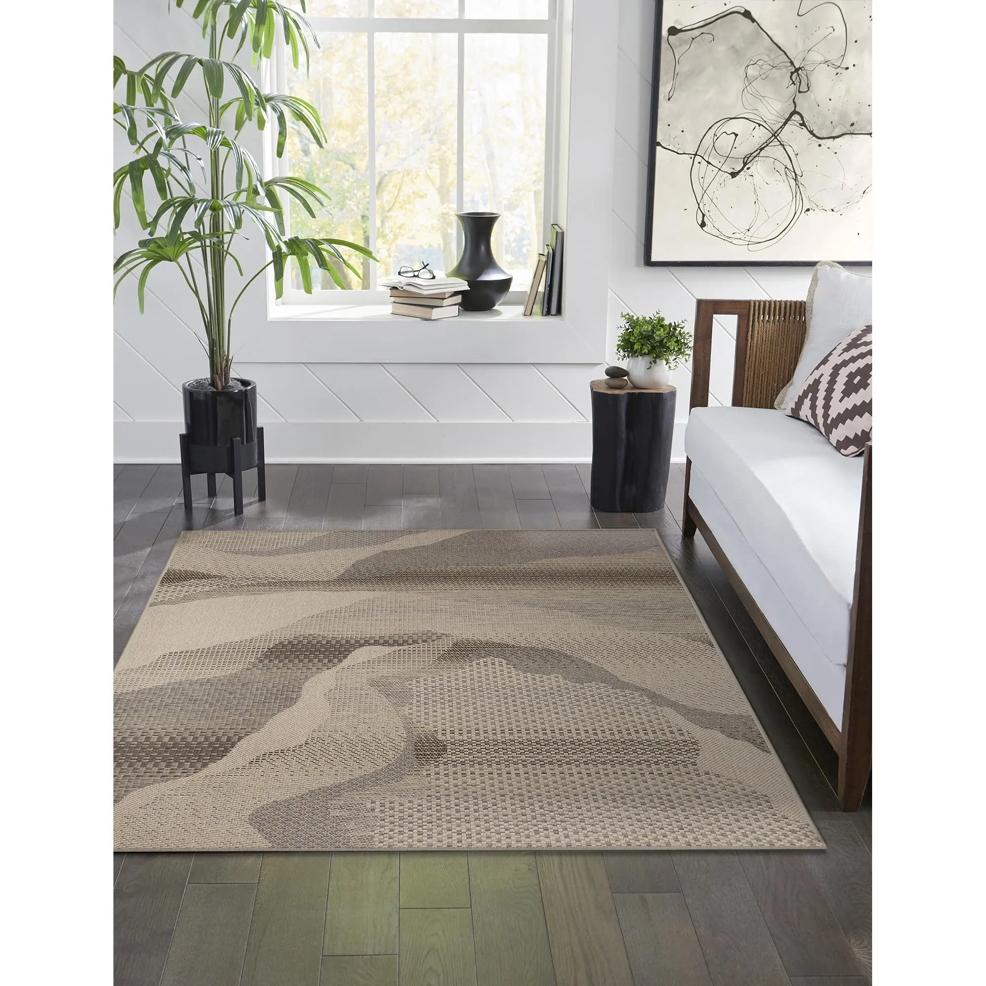 Lush Decor Riviera Indoor-Outdoor Power Loomed Low Profile Statement Area Rug - Contemporary Home Decor, Polypropylene, UV Protected (Landscape)