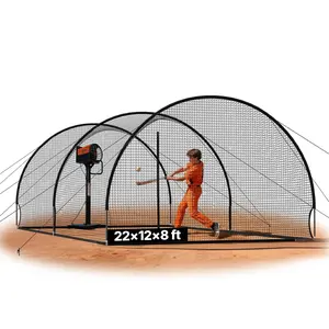 Baseball Batting Cage, 22.2 Ft X 12.1 Ft X 7.9 Ft Freestanding Portable Batting Cage For Indoor And Outdoor Use, 4-Ply Knotless Polyester Net, Hitting Cage With Pitching Machine Opening And Durable Netting System
