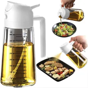 2 in 1 Olive Oil Dispenser 16oz/470ml Glass Olive Oil Sprayer for Cooking – Oil Dispenser Bottle for Kitchen Gadgets and Air Fryer Accessories, Salad, BBQ