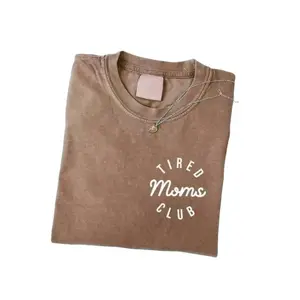 Women's Washed Vintage Cotton T-Shirt  Casual Short Sleeve Round Neck Top Distressed Print Playful Design Summer Attire Machine Washable