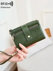 Lucky Star Small Wallet Women RFID Blocking Soft Leather Tri-fold Large capacity Compact Card Holder Wallet for Women with Zipper Coin Pocket 2 ID Window (Peacock Blue)