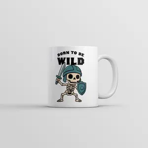 Born to Be Wild Skeleton Mug Funny Sarcastic Warrior Graphic Novelty Coffee Cup - 11oz Funny Coffee Mugs Ceramic Printed Drinkware Cup