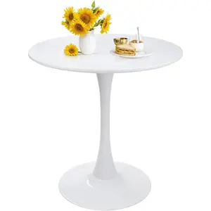 Round Dining Table 27.5" White  Table with Pedestal Base for 2-4 People Small Space - Kitchen Living Room Cafe