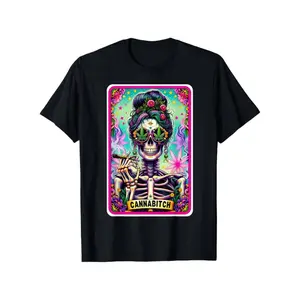 100% Cotton Summer t Shirts Unisex Cotton T-Shirt, Cannabitch Skeleton Tarot Card Print