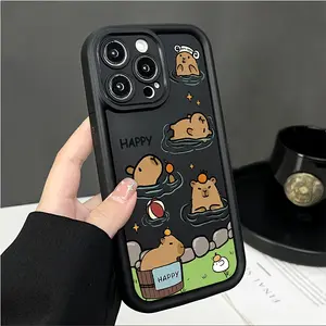 Fierce Capybara Soft to hold, high quality protective phone case, suitable for iPhone 17/17Pro Max/17Air/16/15/14/13/12/11/X/7/6 series, Black/White background, protects the camera lens, shockproof, anti slip, lightweight, TPU material