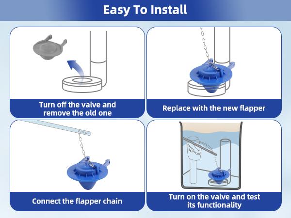 Hibbent Universal 2 Inch Toilet Flapper Compatible with American Standard, Kohler, TOTO, Gerber Toilets Tank, Water Conserving Toilet Flapper Replacement with Stainless Steel Chain, Blue