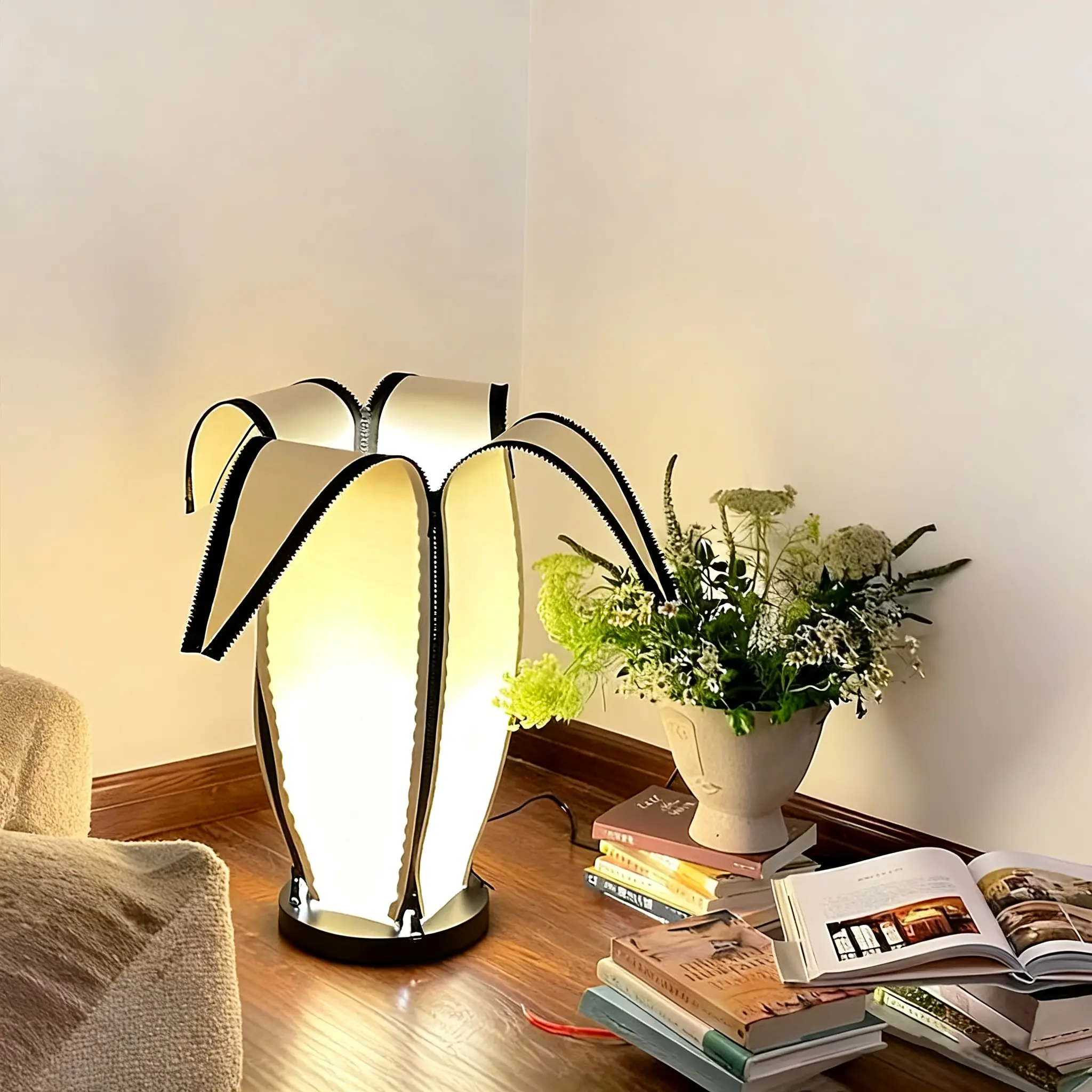 31.89-Inch Banana-Shaped Fabric Floor Lamp, Unique Petal-Design E26 Modern Minimalist Corner Light for Living Room, Bedroom (110V)