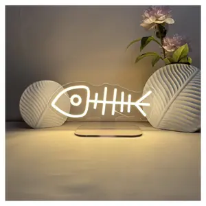 Sign Illuminated Fish Neon Sign, Fish-Bones USB Light Up Sign For Living Room Decor Fish Skeleton Lamp Table 18cmx39cm