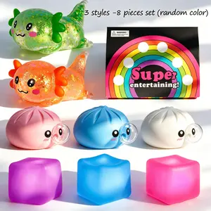 8-Piece Soft Toy Set with Viral Styles, Axolotl, Bubble Baozi, Elastic Cube, Squishy Fun, Easter, Birthday Gift, School Prize