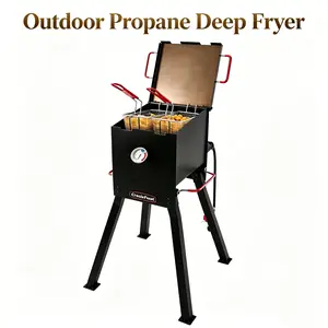 Creole Feast DF02B 17 QT Oil Capacity Outdoor Propane Deep Fryer, 54,000 BTU with 2 Frying Baskets, Lid & Thermometer, Frying Fish Chicken Wings Fryer and French Fries for Backyard Cooking, Black
