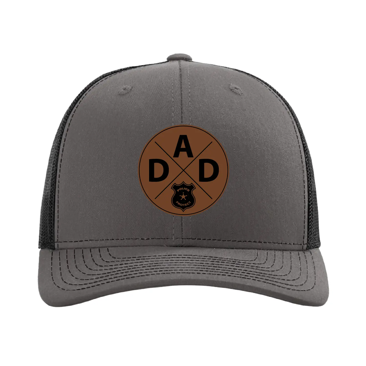 Police Dad Hat, Richardson 112 Trucker Hat, Leather Patch Cap, Adjustable Hat for Police Officers, Gift for Law Enforcement Dads