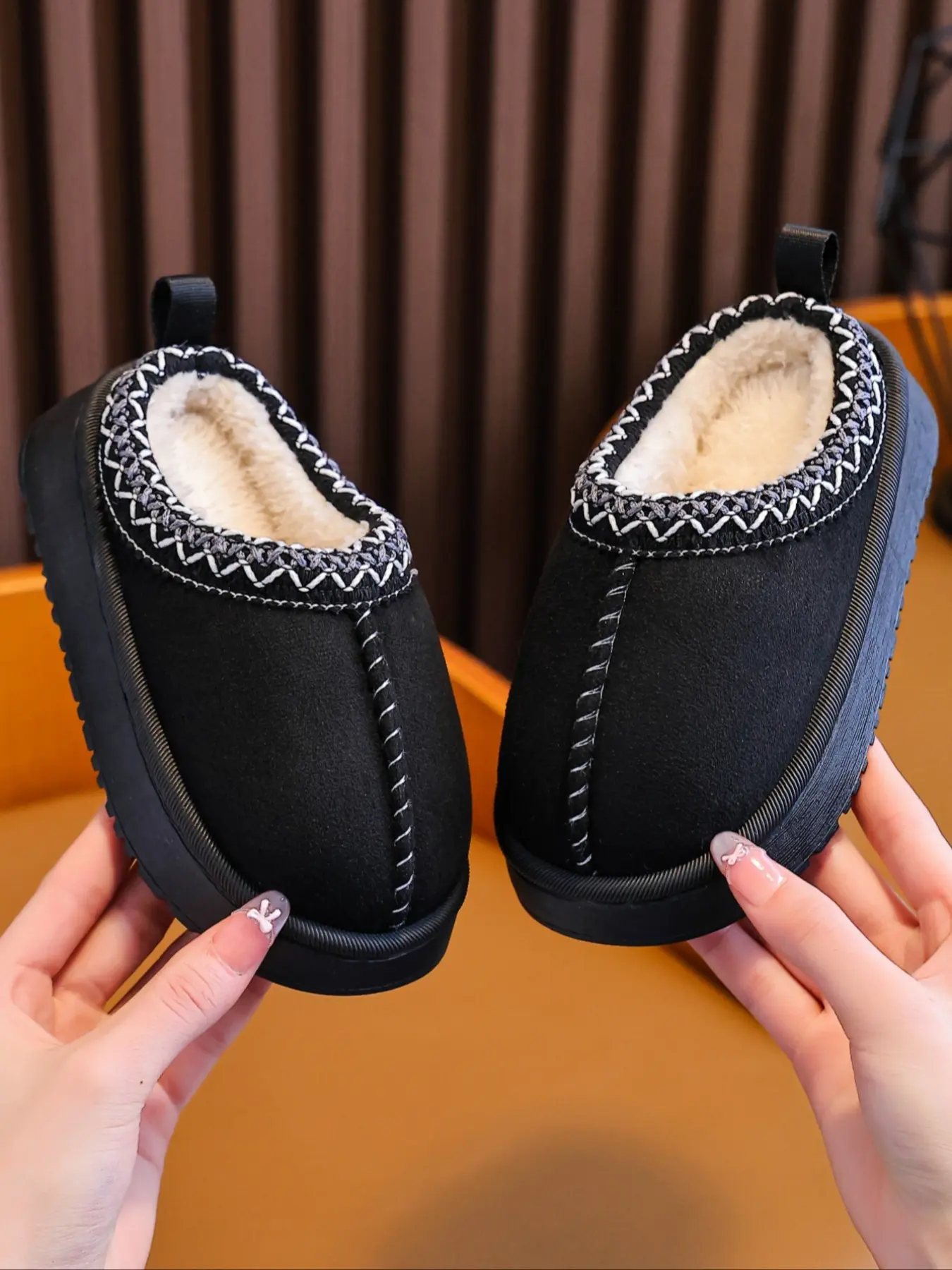 Fashion Slippers Fall Winter New Fleece Lined Thickened Boys Girls Indoor Home Plush Fuzzy Warm Slippers
