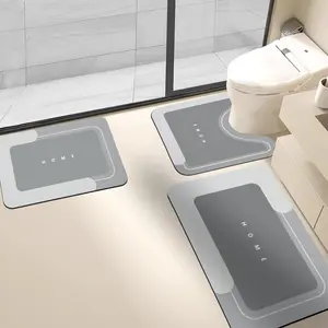 3-Piece Non-Slip Bathroom Mat Set, Absorbent Bath Rug & Toilet Pad, Ideal for Shower Room, Kitchen, Laundry Area, Durable Design, Diatomite Bath Mat, Bathroom Accessory, Bathroom Supplies