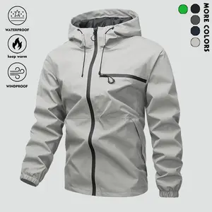 Men's Lightweight Hooded Jacket - Spring/Autumn Zip-Up Windbreaker, Black, Adjustable Drawstring, Polyester Fabric, Casual Outdoorwear Coats Menswear Waterproof Raincoat