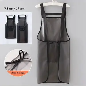 Waterproof Kitchen Apron Household PVC Oil Resistant Work Apron Transparent Black Dirt-Proof Cleaning Aprons
