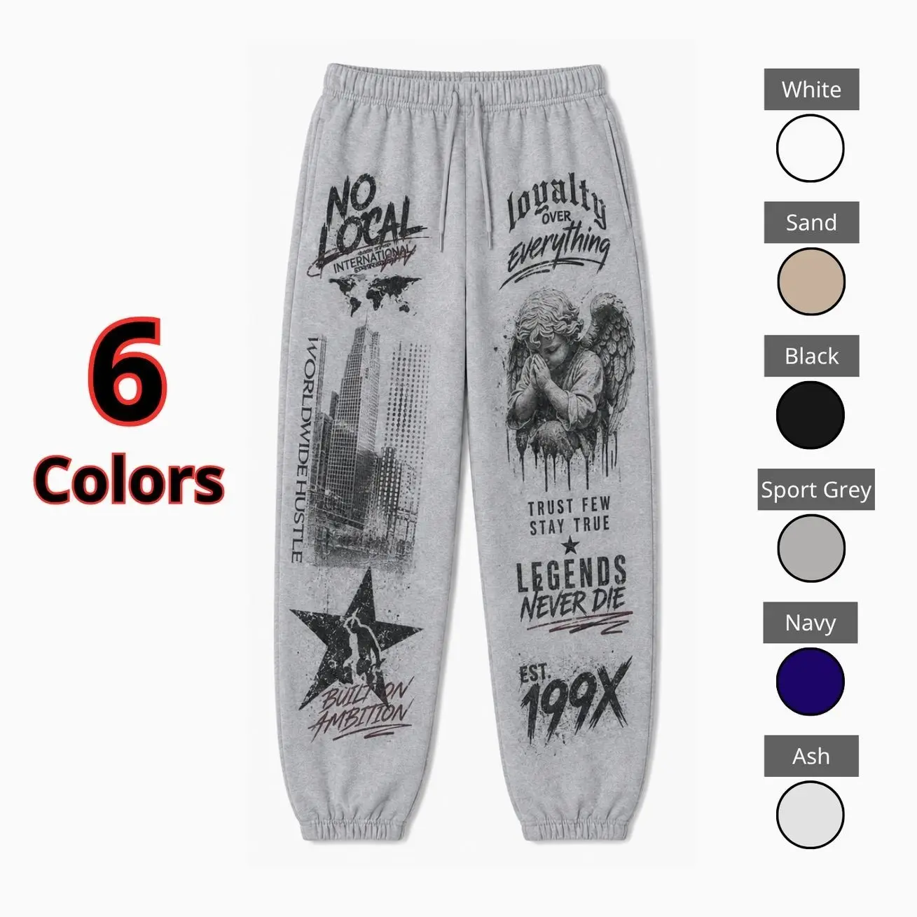 Unisex Vintage Graphic Sweatpants, Men’s and Women’s Relaxed Fit Jogger Pants with Angel, Star and Urban Artwork, Drawstring Waist and Elastic Cuffs, Edgy Streetwear Lounge Pants for Casual Wear, Travel, Gym and Everyday Fashion 0