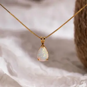 Pear Shape Opal Pendant Necklace October Birthstone Jewelry Delicate Teardrop Opal Christmas Gift