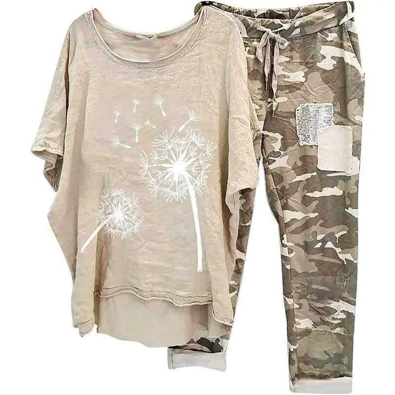 Women's Plus Size 2-Piece Travel Outfit 2025 Loose Cotton Linen Casual Set Jogger Set Pants Set Round Neck Clothes (Raincoats) Women's Plus Size 2-Piece Travel Outfit 2025 Loose Cotton Linen Casual Set Jogger Set Pants Set Round Neck Clothes (Raincoats)