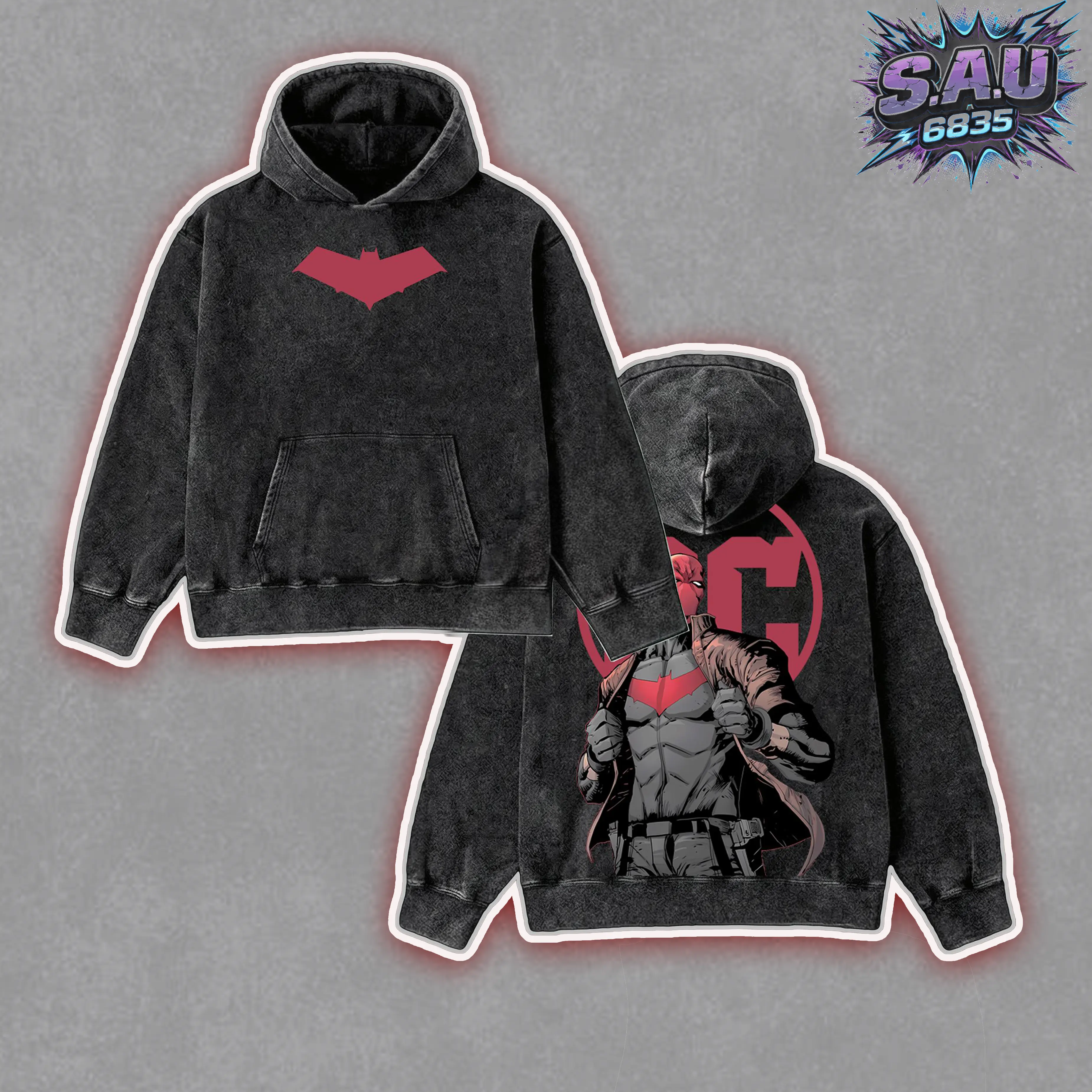 Vigilante Antihero Masked Marksman Comic Action Hero Gothic Vintage Washed Hoodie, Heavyweight Cotton Unisex Dark Aesthetic Graphic Pullover Sweatshirt Gift For Gothic Punk Emo Grunge Y2K Outfits 90s Streetwear