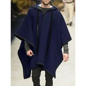 Men's Casual Long Sleeve Poncho, Hooded Jacket Menswear Coats