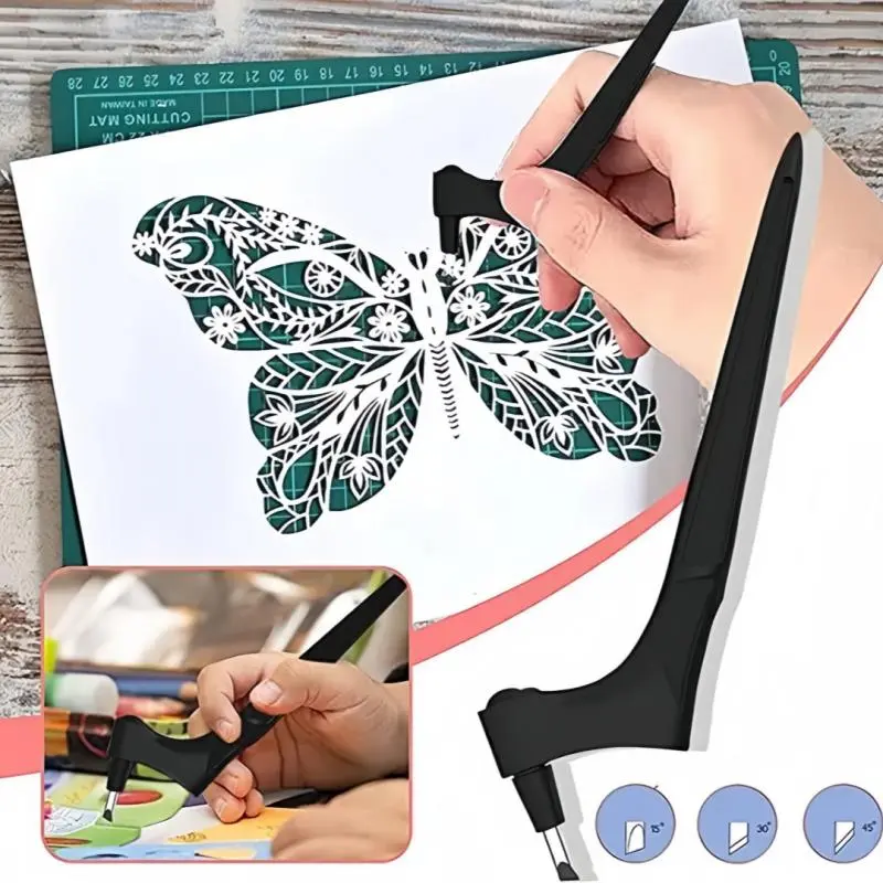 360° Rotating Craft Cutter Set, Includes 15°/30°/45° Replacement Heads, Safe Paper Crafting Tool, DIY Essential for Students