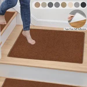 Carpet Stair Tread Landing Mat Non Slip Self Adhesive Carpet Stair Tread Mat 2' X 3' Geometric Design Tape Free Washable Set for Indoor Kitchen Bathroom Protection  Stairway Grip Treads Decorative Mats