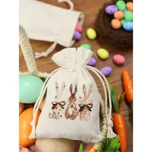 5-piece set, 4x6 inch drawstring bags, Easter bunny design, durable, festive Easter treat bags, holiday gift pouches, egg hunt baskets, basket fillers, party favors, Party Favor Packs
