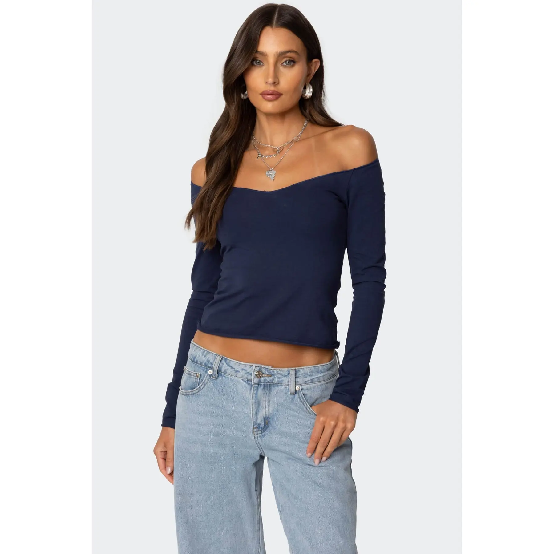 navy off shoulder top - TikTok Shop