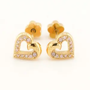 Sparkling Heart Studs with Flat Screw Backs